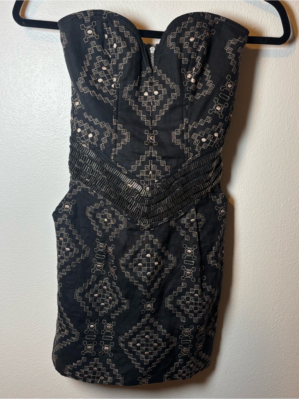 Parker Beaded Strapless Black Minidress Linen/Silk